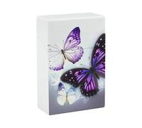 Portasigarette bianco e viola con farfalle, impermeabile, antiurto, compatto, da viaggio, per 20 sigarette, design resistente ai graffi, per uomo e donna.