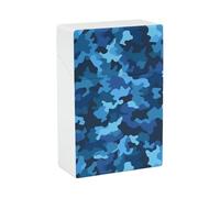 Portasigarette blu mimetico, design a molla a scatto, scatola da viaggio in plastica con apertura a scatto e apertura a una mano, per uomo/donna