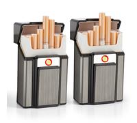 Portasigarette con accendino, 2 pezzi, in alluminio, per 20 sigarette, portasigarette con USB ricaricabile, scatola per sigarette 2 in 1, in metallo, portasigarette, accendino elettronico