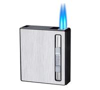 Portasigarette con accendino, mini accendino ricaricabile antivento, adatto for candele BBQ, fuochi d'artificio BBQ, confezione regalo, regalo for uomo (Color : Silver)