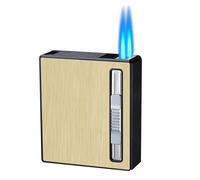 Portasigarette con accendino, mini accendino ricaricabile antivento, adatto for candele BBQ, fuochi d'artificio BBQ, confezione regalo, regalo for uomo (Color : Gold)