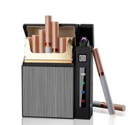 Portasigarette con accendino, portasigarette, accensione: Nizirioo Dual Arco, con indicatore digitale della batteria riempito con 20 sigarette USB ricaricabile, regalo