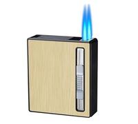 Portasigarette con accendino, portasigarette con fiamma a getto doppio ugello Portasigarette con capacità di 20 pezzi Accendino butano portatile normale Accendino a gas antivento ricaricabile (Color