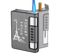 Portasigarette con accendino, scatola for sigarette con dispositivo di accensione antivento integrato, portapacchi da 10 (carburante non incluso)(D)