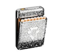 Portasigarette con accendino USB, 16 pezzi, 84 mm, per sigarette normali/king size, ricaricabili elettriche, senza fiamma, antivento (argento)