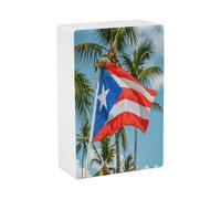 Portasigarette con bandiere di Porto Rico, rane e palme, impermeabile e antiurto, compatto, in plastica, ideale per viaggi e per contenere fino a 20 sigarette. Contenitore protettivo portatile per uom