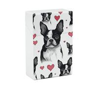 Portasigarette con cane Boston Terrier a forma di cuore, portatile, leggero, da viaggio, impermeabile, in plastica, tascabile, per 20 sigarette