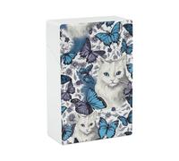 Portasigarette con stampa a farfalla blu e gatto bianco, capacità 20 sigarette - Design a molla a scatto per apertura a scatto con una sola mano
