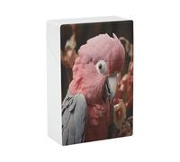 Portasigarette con stampa di cacatua rosa e grigio con petto a rosa, capacità 20 sigarette - Design a molla a scatto per apertura a scatto con una sola mano