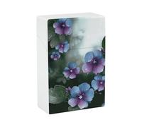 Portasigarette con stampa di fiori blu, viola e foglie verdi, capacità 20 sigarette - Design a molla a scatto per apertura a scatto con una sola mano
