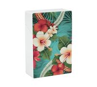 Portasigarette con stampa di fiori hawaiani su sfondo verde, con capacità di 20 sigarette - Design a molla a scatto per apertura a scatto con una sola mano