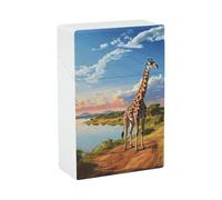 Portasigarette con stampa di paesaggio africano con fiume Nilo e giraffa, capacità 20 sigarette - Design a molla a scatto per apertura a scatto con una sola mano