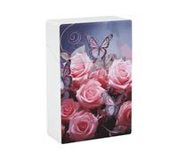 Portasigarette con stampa di rose rosa e farfalle, capacità 20 sigarette - Design a molla a scatto per apertura a scatto con una sola mano