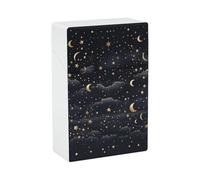 Portasigarette con stelle e luna su sfondo scuro, stampato, con capacità di 20 sigarette - Design a molla a scatto per apertura a scatto con una sola mano