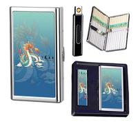 Portasigarette (contiene 14-20 sigarette) + accendino elettrico/vestito, ricaricabile tramite USB, accendini antivento e senza fiamma, graziose scatole for sigarette regalo for uomini e donne(Dragon)