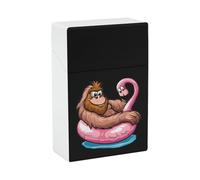 Portasigarette impermeabile Bigfoot Sasquatch Pool Party Flamingo con scatola portasigarette portatile con apertura a ribalta