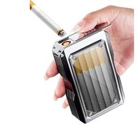 Portasigarette in metallo con accendino antivento incorporato | Capacità 20 sigarette | Resistente agli schizzi e riutilizzabile | Portatile e compatto (argento)(Silver)
