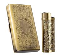 Portasigarette in metallo vintage con custodia in metallo per accendino J6, per 12 sigarette da 100 mm, utilizzabile anche per carta di credito RFID e organizzatore di contanti (Bronze, 12pcs 100's)