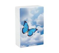 Portasigarette in plastica impermeabile con farfalle blu e nuvole, rigido e personalizzabile, ideale come regalo per papà o marito.