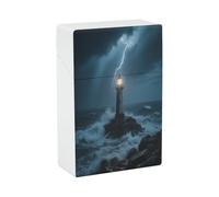 Portasigarette Lighthouse on A Rainy Night, portasigarette in plastica impermeabile, per sigarette King Size da 85 mm, capacità 20