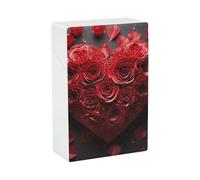 Portasigarette Portasigarette stampato a forma di cuore con rosa rossa con capacità di 20 sigarette - Design a molla a scatto per apertura a scatto con una sola mano