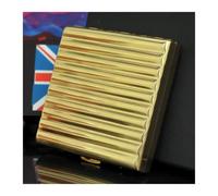 Portasigarette Portatile, Scatola For Fumatori In Metallo Con Design A Scanalatura Ondulata Rigida, Portasigarette Con Clip A Molla Bifacciale For 10/12/16/20 Sigarette Normali(20,Gold)