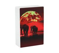 Portasigarette rosso con elefanti a luna piena, design a molla a scatto, scatola da viaggio in plastica con apertura a scatto con una sola mano, per uomo/donna