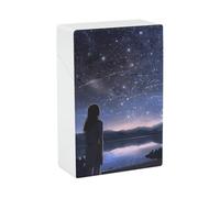Portasigarette stampato con ragazza che guarda le stelle, capacità 20 sigarette - Design a molla a scatto per apertura a scatto con una sola mano