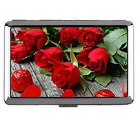 Portasigarette Taglia King, forma di cuore San Valentino rose still life Porta carte in acciaio inox
