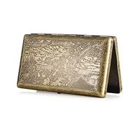 Portasigarette vintage da donna, in metallo, per donne e donne, anticato, per sigarette da 100 mm, sottile, 20 sigarette, in acciaio inox, sottile, con scatola regalo (qing)