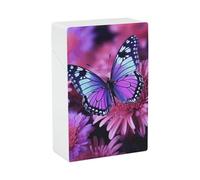 Portasigarette viola con farfalla e fiore - Portasigarette portatile leggero da viaggio impermeabile in plastica per 20 sigarette