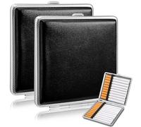 Portasigarette Zeawavsl di Alta Qualità, Confezione da 2, Contiene 20 Sigarette, Portasigarette in pelle PU nera in acciaio inossidabile 10 x 9,5 x 1,9 cm, Adatto per tasche di pantaloni e camicie