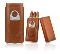 Portasigari da Viaggio In Pelle, Custodia Portatile per 3 Sigari con Tagliasigari, Foderata In Legno di Cedro, Marrone In Cuoio per Padre E Famiglia