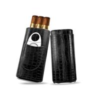 Portasigari,Porta Sigari in Pelle,Humidor per 3 Sigari,Custodia per Sigari con Tagliasigari,Foderata in Legno di Cedro,Portatile Portasigari da viaggio,Adatto da portare fuori (Black Texture)