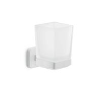 GEDY | Porta Spazzolino Tonga, Bicchiere Porta Spazzolino in Acciaio Inox, Cromall e Vetro Satinato, Fissaggio con Viti Incluse o Biadesivo, Bianco Matt, 6,4x9,7x10,5cm