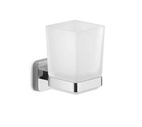 GEDY | Porta Spazzolino Tonga, Bicchiere Porta Spazzolino in Acciaio Inox, Cromall e Vetro Satinato, Fissaggio con Viti Incluse o Biadesivo, Cromato, 6,4x9,7x10,5cm