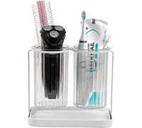 Portaspazzolino con vassoio di scarico, 2 fessure da appendere per spazzolino e dentifricio, organizer da bagno per dentifricio, rasoi, spazzolino elettrico, trasparente