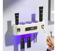 Portaspazzolino da bagno, dispenser elettrico per dentifricio, per bambini e adulti, per tutti i tubi, 2 dispenser per dentifricio con 6 fessure per lo spazzolino e 3 tazze (bianco)