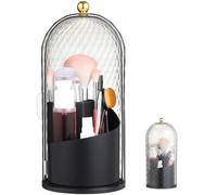 Portaspazzolino da bagno girevole con coperchio scorrevole, organizer multifunzionale a 3 scomparti per pennelli da trucco, matite e altro