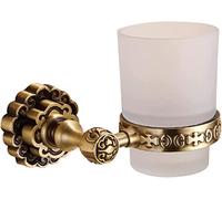 Portaspazzolino da bagno in ottone antico con tazze di vetro singole Portabicchieri for spazzolino da denti in stile europeo retrò intagliato a parete