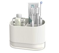 Portaspazzolino da doccia bianco per bagno, grazioso portaspazzolino da denti elettrico per bambini, in plastica, organizer per dentifricio, con drenaggio per bambini, 3 scomparti