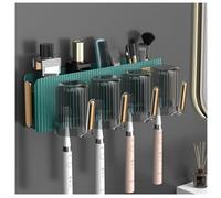 Portaspazzolino di lusso senza luce montato a parete con manico per spazzolino set di lavaggio a strati multifunzionale di vari piccoli oggetti adatti per il bagno (verde)