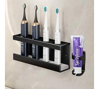 Portaspazzolino elettrico da parete, supporto autoadesivo con piatto in diatomite e organizer per dentifricio (4 slot), nero