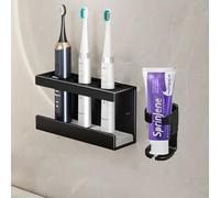Portaspazzolino elettrico da parete, supporto autoadesivo con piatto in diatomite e organizer per dentifricio (3 slot), nero