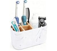 Portaspazzolino in bambù e plastica, con 5 scomparti, per spazzolini da denti, dentifricio, rasoi, articoli da toeletta, multiuso, per famiglia, cassettiera, cucina