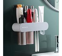 Portaspazzolino per bagno a parete, 2 tazze porta spazzolino magnetico kit famiglia con dispenser dentifricio, cassetto e 6 fessure per spazzole, vassoio di grande capacità (2 tazze grigio)