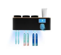 Portaspazzolino UV Sanitizer, distributore automatico di dentifricio, porta toothbrush Holder riscaldante, portata 15 kg, carica 1800 mAh, disinfettante con bicchiere per spazzolini (oro nero)