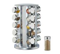 relaxdays Portaspezie con 20 Barattoli, Girevole a 360°, Tappi Spargispezie, H: 34,5 cm, Acciaio Inox, Argento