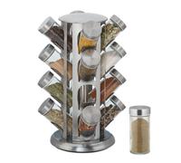 Relaxdays Portaspezie Girevole con 16 Barattoli, Organizer Rotante a 360° Salvaspazio, in Acciaio, HxD 33x22 cm, Argento