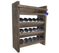 Portaspezie in legno con 18 barattoli in vetro - Scaffale da cucina rustico a 4 ripiani, organizer per erbe aromatiche, spezie secche e condimenti, mobile da cucina, marrone scuro, 40x53x14 cm